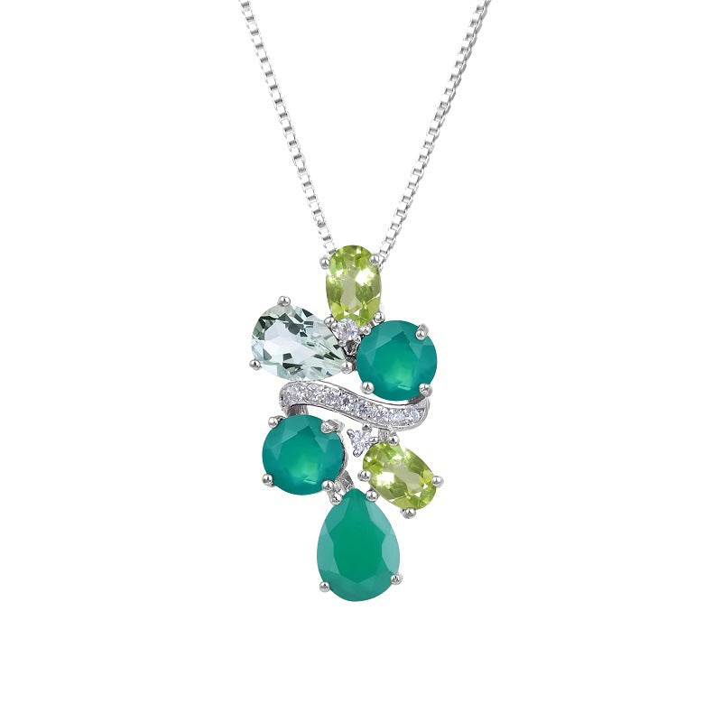 Fashionable Light Luxury Gemstone Necklace Pendant for Women with Unique and Elegant Design s925Silver Inlaid Colorful Crystal Pendant Necklace