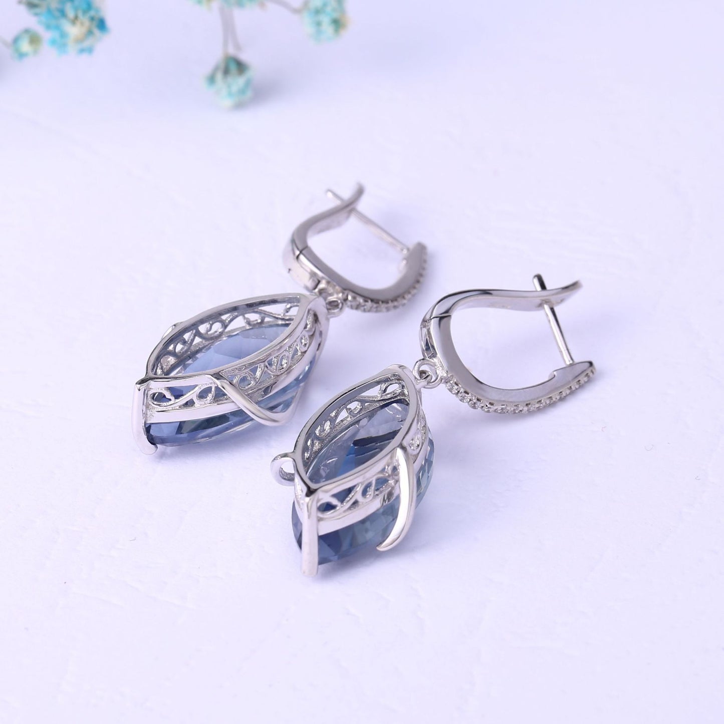 Luxurious Design Sense Colorful Gemstone Earrings Fashion Temperament s925Silver Inlaid Gemstone Crystal Earrings