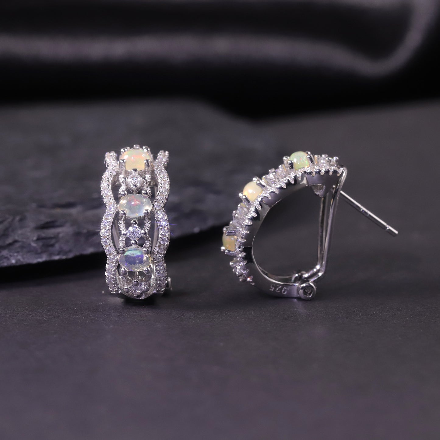 Elegant Natural Topaz Earrings New Cluster Opal Colorful Gemstone Earrings s925Sterling Silver with a High-End Feel