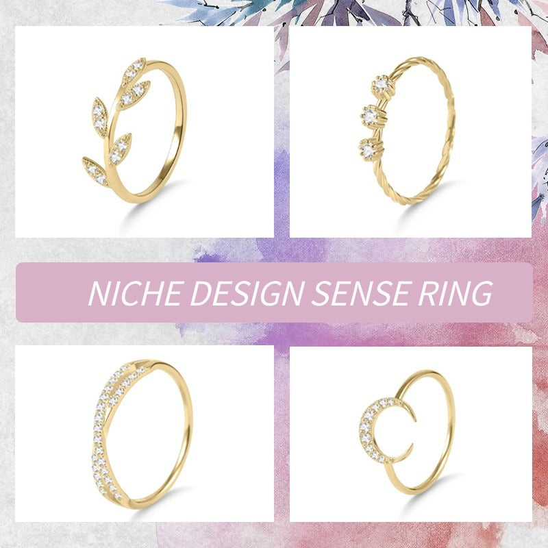 Advanced Sense s925Silver Inlay Moissanite Ring Branches Moon Golden Dawn Series Small Ring