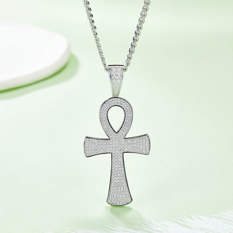Cross Pendant s925Sterling Silver Inlaid Moissanite Necklace Unisex Hip Hop Diamond Clavicle Chain