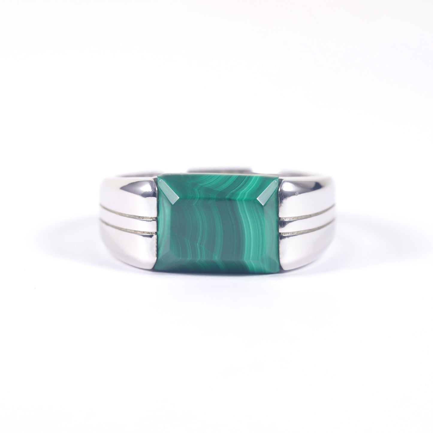 Designer Natural Black Agate Men's Ring High-end and Elegant s925Silver Inlaid Square Gemstone Malachite Ring