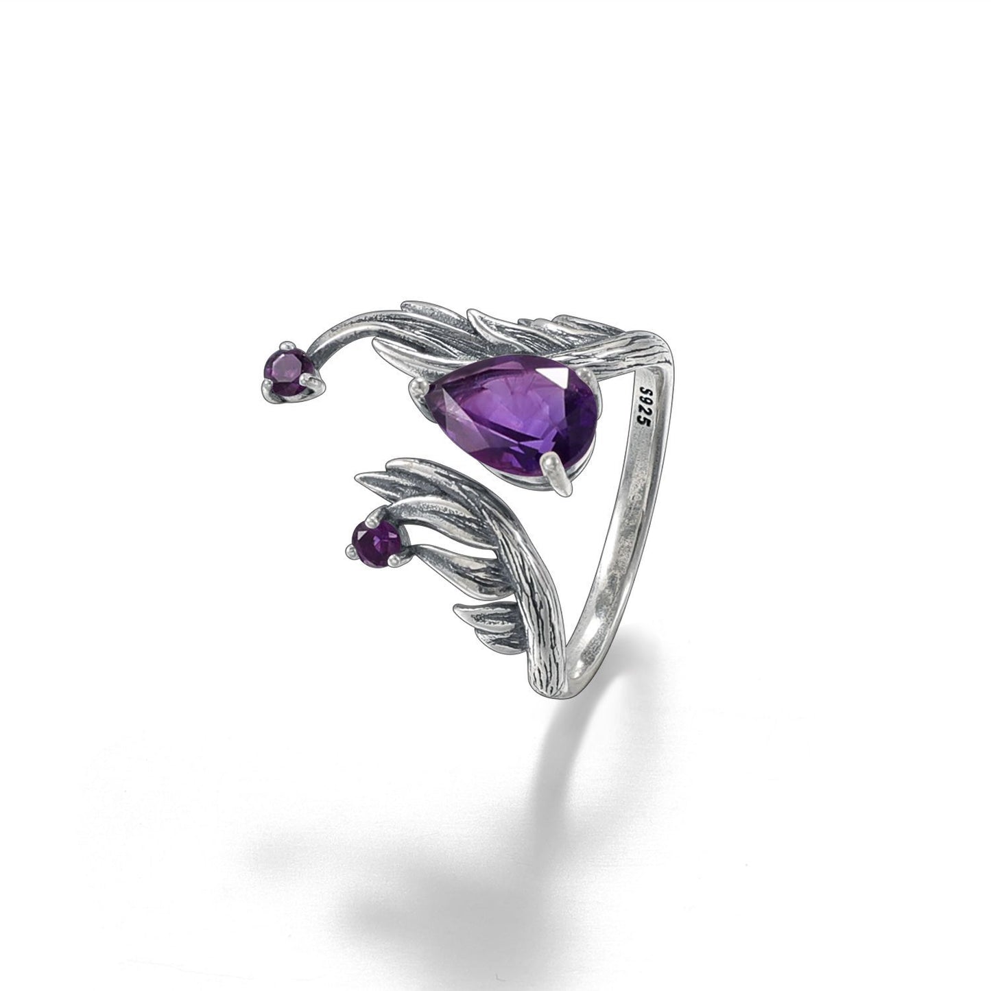 Designer High-End Dark Retro Style Open Ring Italian Craftsmanship s925Silver Natural Amethyst Ring