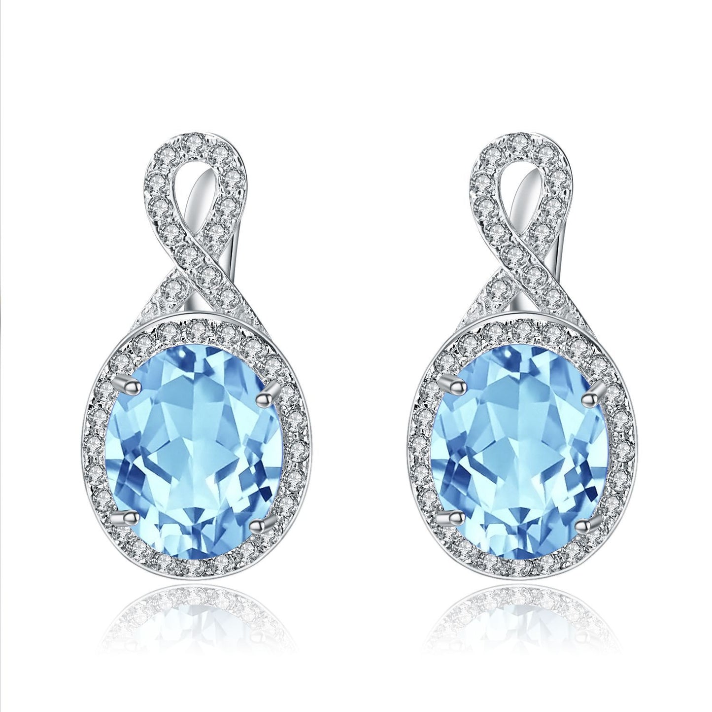 Fashion Natural Stone Ear Studs Earrings Vintage Personality s925Silver Earrings Sky Blue Topaz Gemstone Drop Earrings