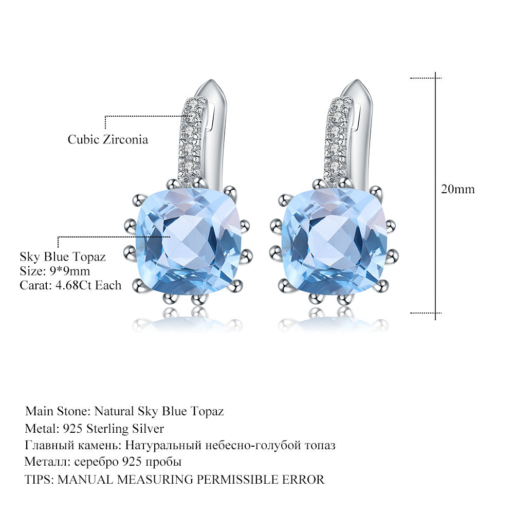 Natural Stone Earrings Vintage Fashion Inlaid Gemstone Topaz s925Silver Crystal Earrings