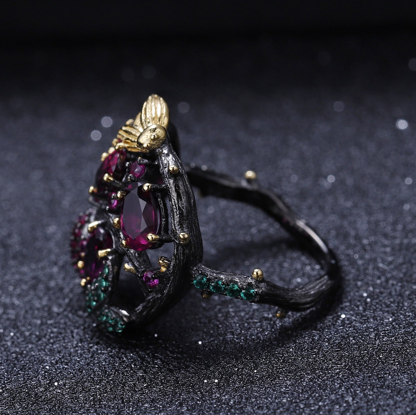Secret Garden Designer Model Gemstone Ring Natural Wind Flower Design s925Sterling Silver Natural Rose Ring