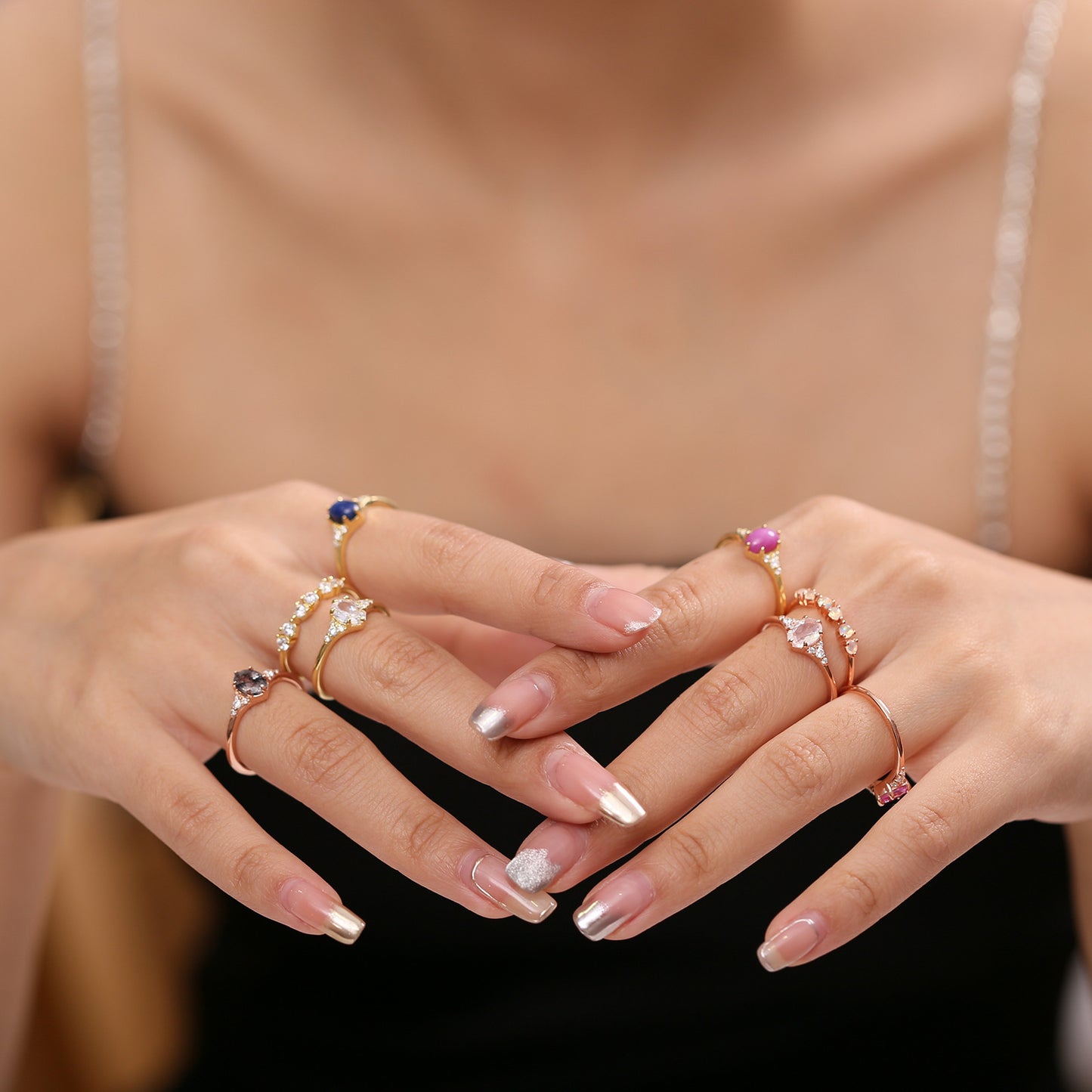 Fashion s925Sterling Silver Inlaid Natural Cream Blue Moonstone Ring Elegant Fine Craftsmanship Rose Gold Ring