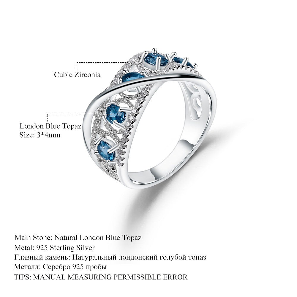 Luxurious and High-end Design Natural Amethyst Topaz Ring s925Silver Inlaid Natural Gemstone Ring