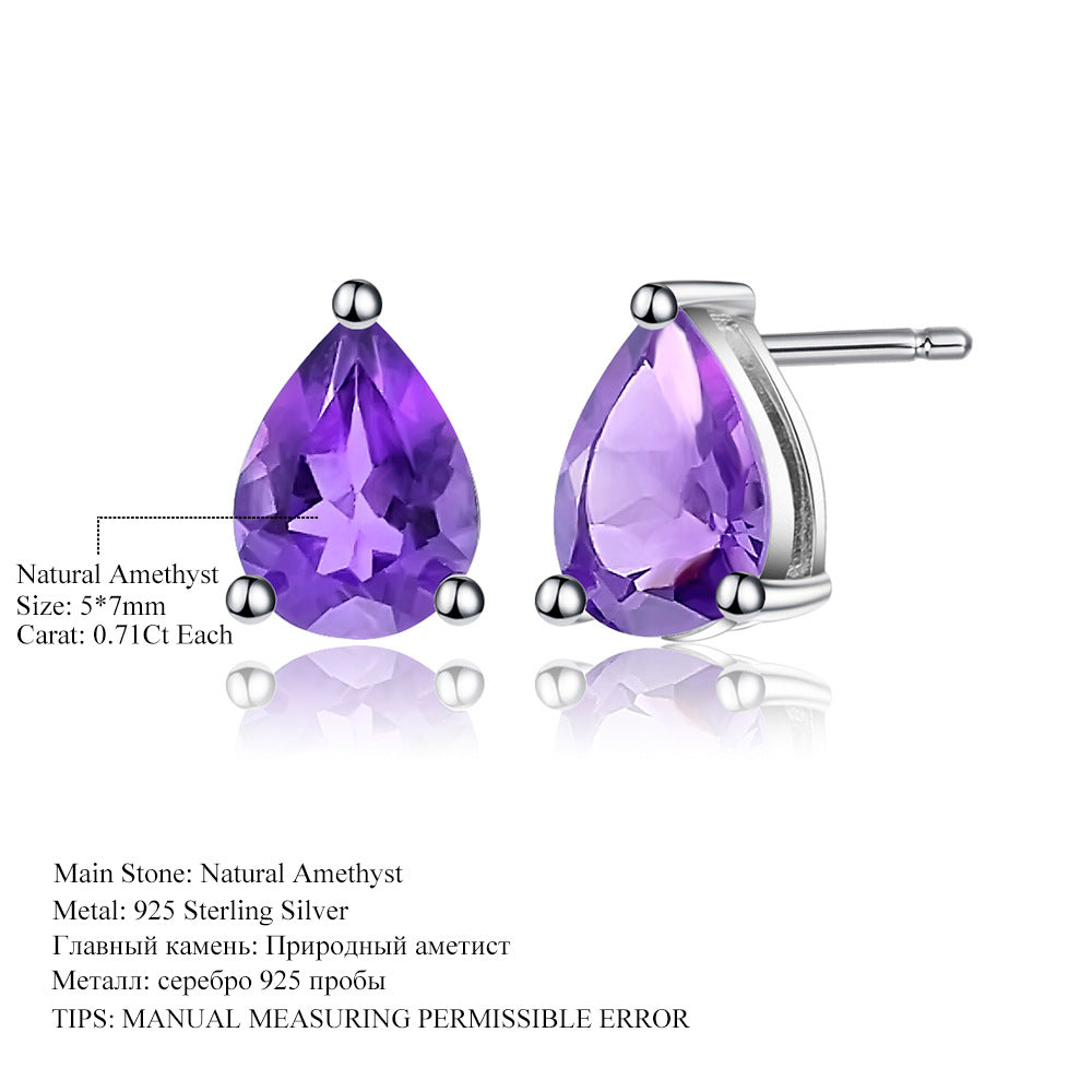 Natural Topaz Pear-Shaped Stud Earrings in Stock Fashion Simple Temperament s925Silver Natural Colored Gems Ear Studs Earrings