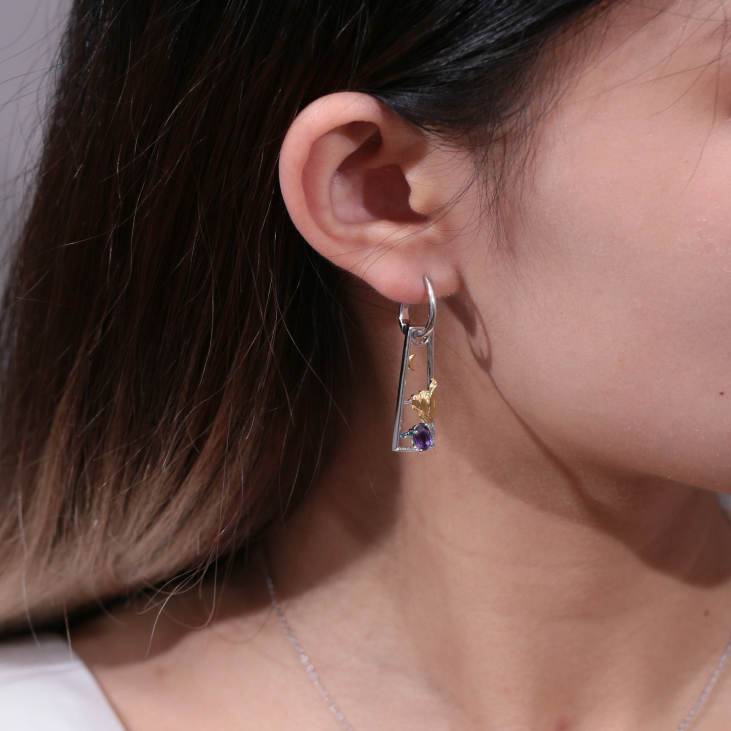 Good-looking ins Wind Earrings925Sterling Silver Earrings Natural Topaz Amethyst Peridot Original Design Earrings