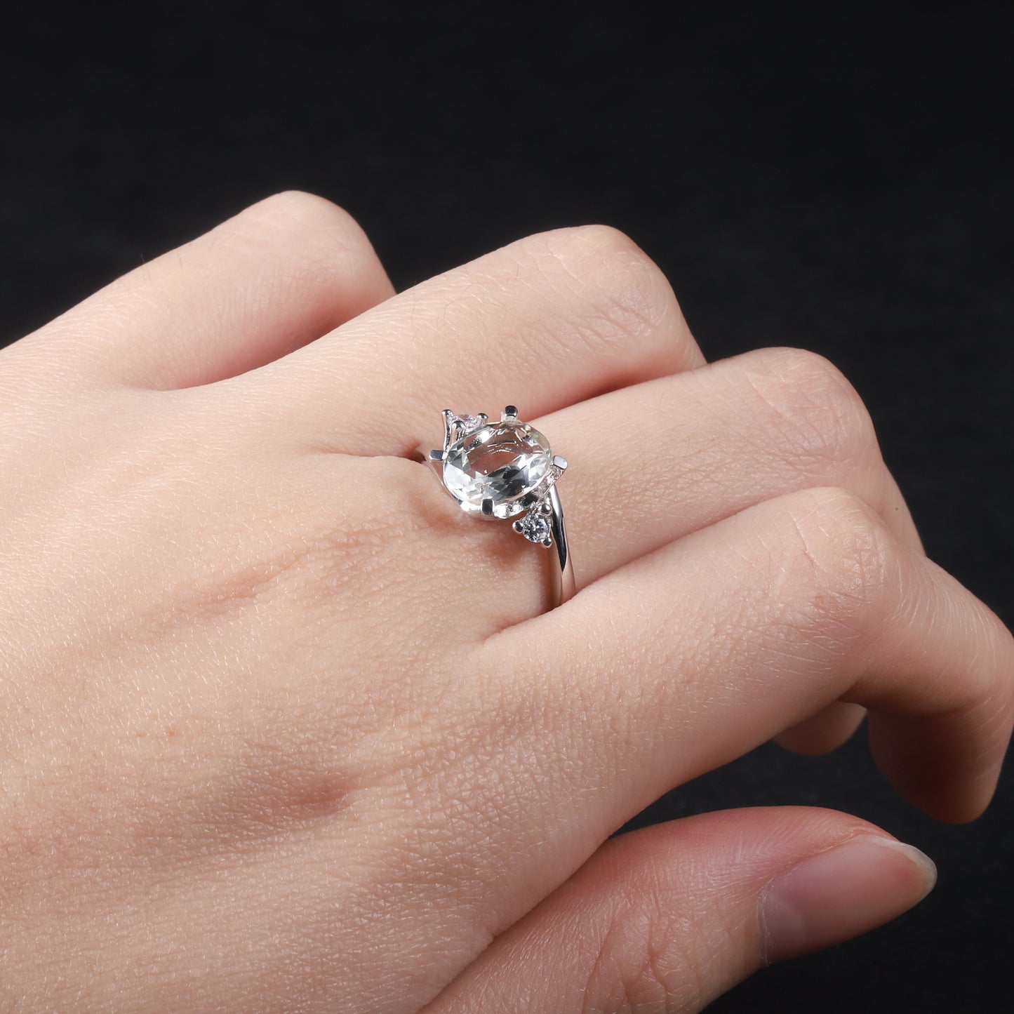 s925Silver Natural Green Amethyst Ring Adjustable Opening Fashionable Elegant Light Luxury Inlaid Natural Gemstone Ring