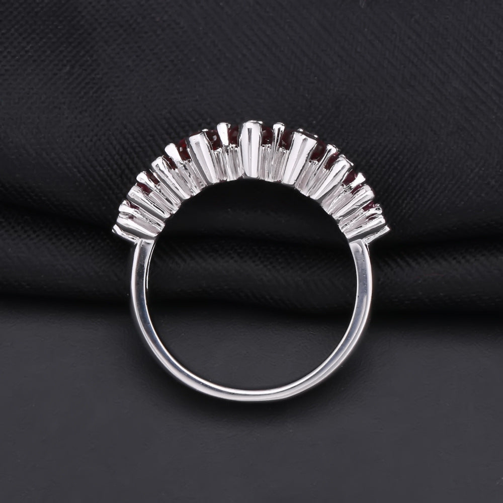 Luxurious Natural Rose Pomegranate Ring for Women Sophisticated Matching s925Silver Inlaid Gemstone Natural Color Gemstone Ring