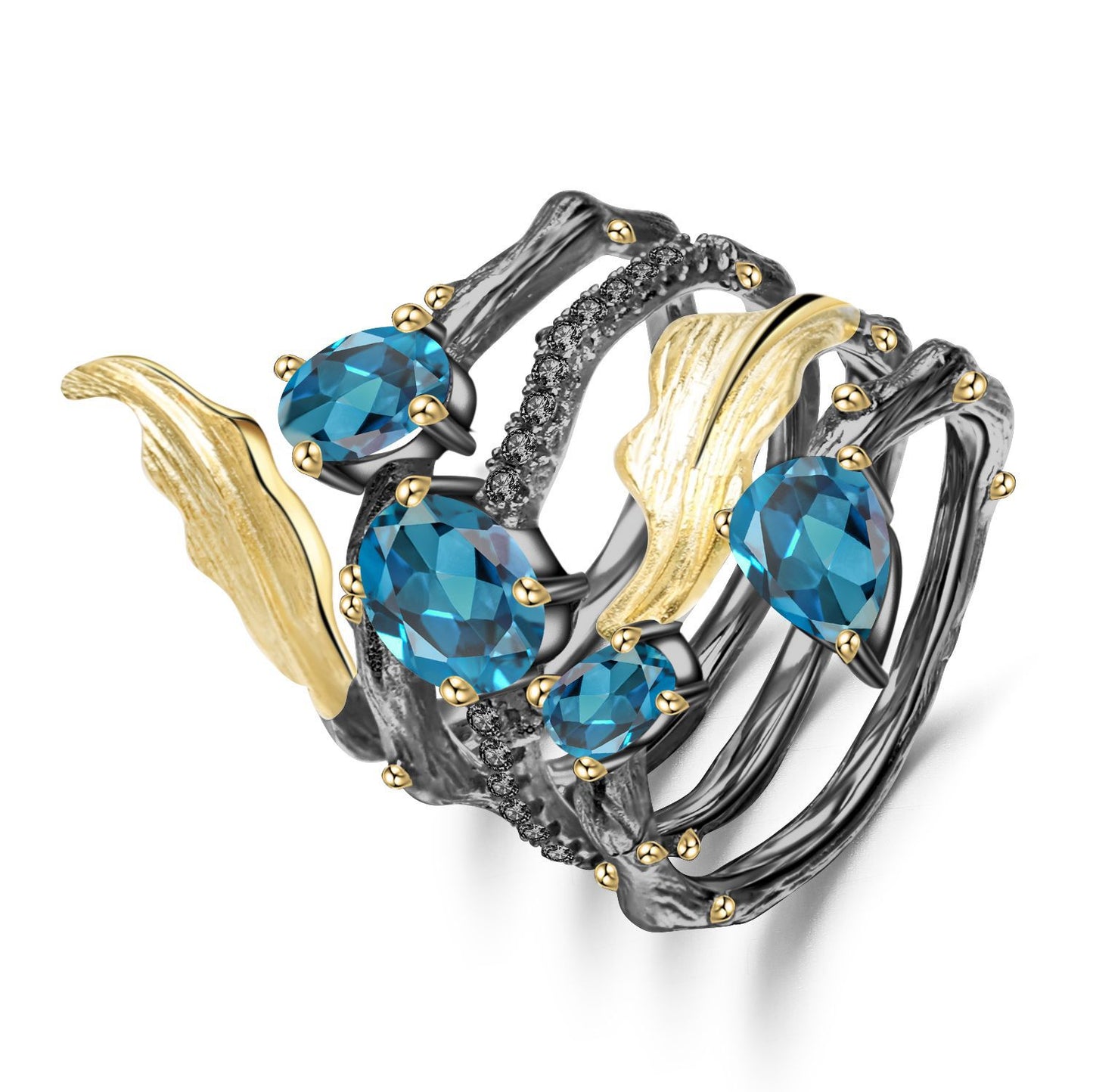 Colorful Gemstone Hand Jewelry Original Design Vine Niche Ring925Sterling Silver Topaz Crystal Natural Ring
