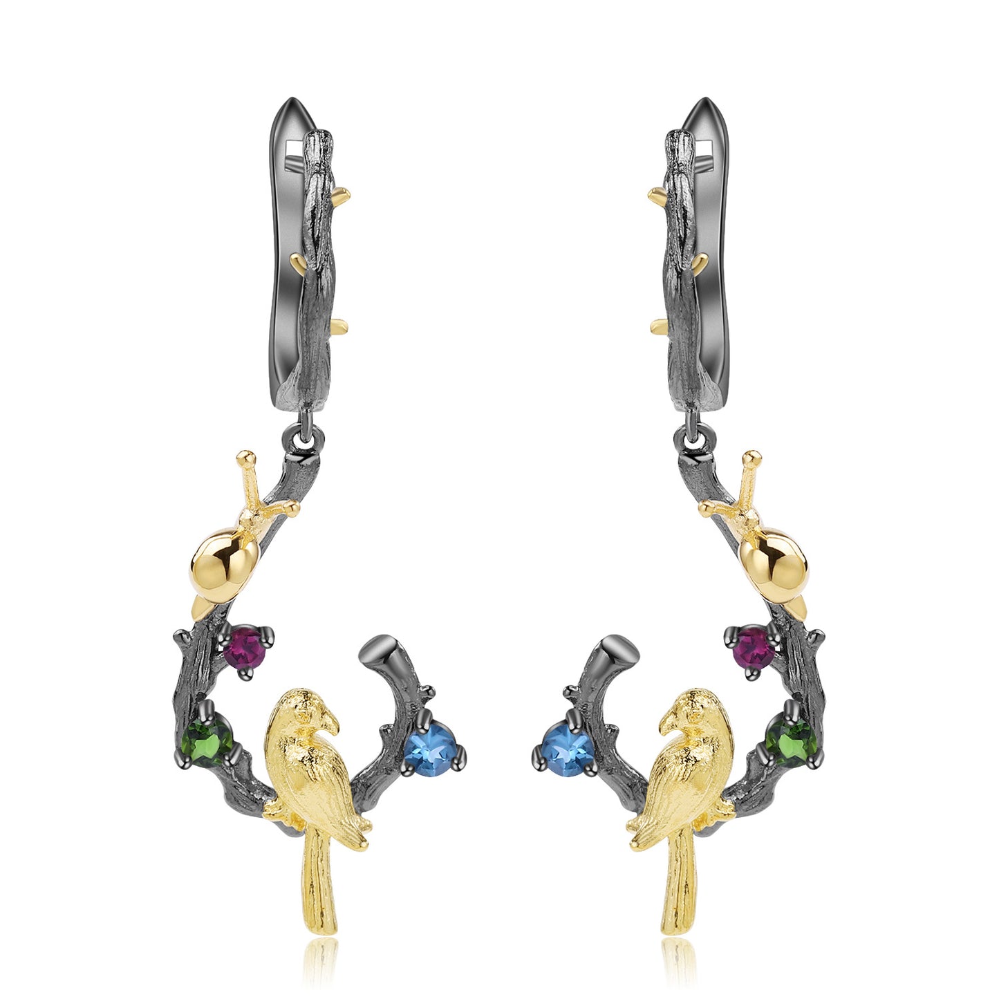 Secret Garden Designer Gemstone Earrings Natural Style Little Bird Design925Silver Natural Gemstone Earrings