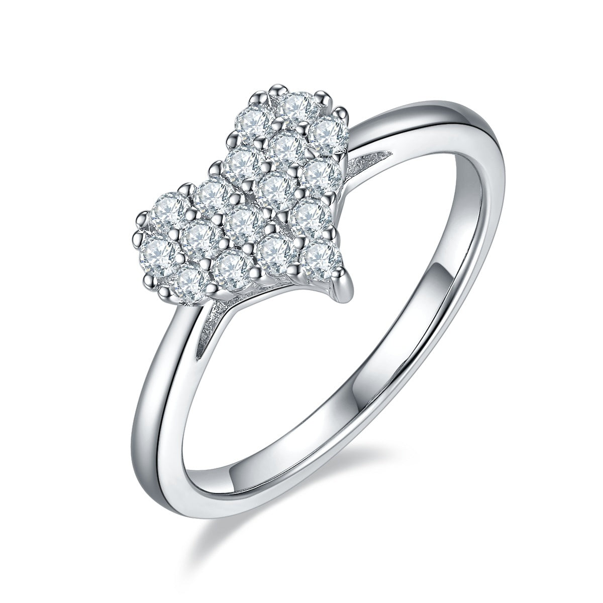 High-Quality Japanese and Korean Style Heart-Shaped Ring New Model s925Sterling Silver Inlaid Moissanite Wedding Ring Crushed Stone Ring Heart
