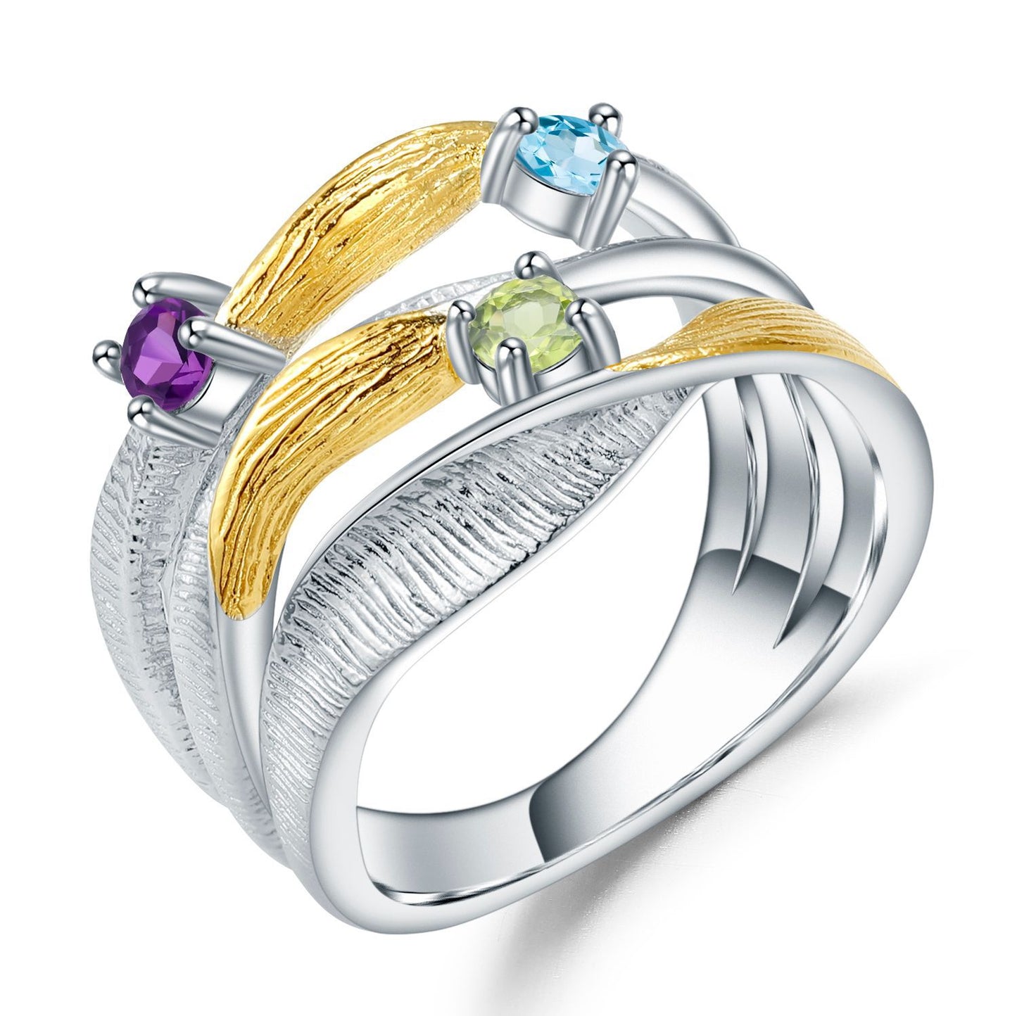 Designer Gemstone Ring Italian Craftsmanship925Silver Mobius Strip Natural Topaz Ring
