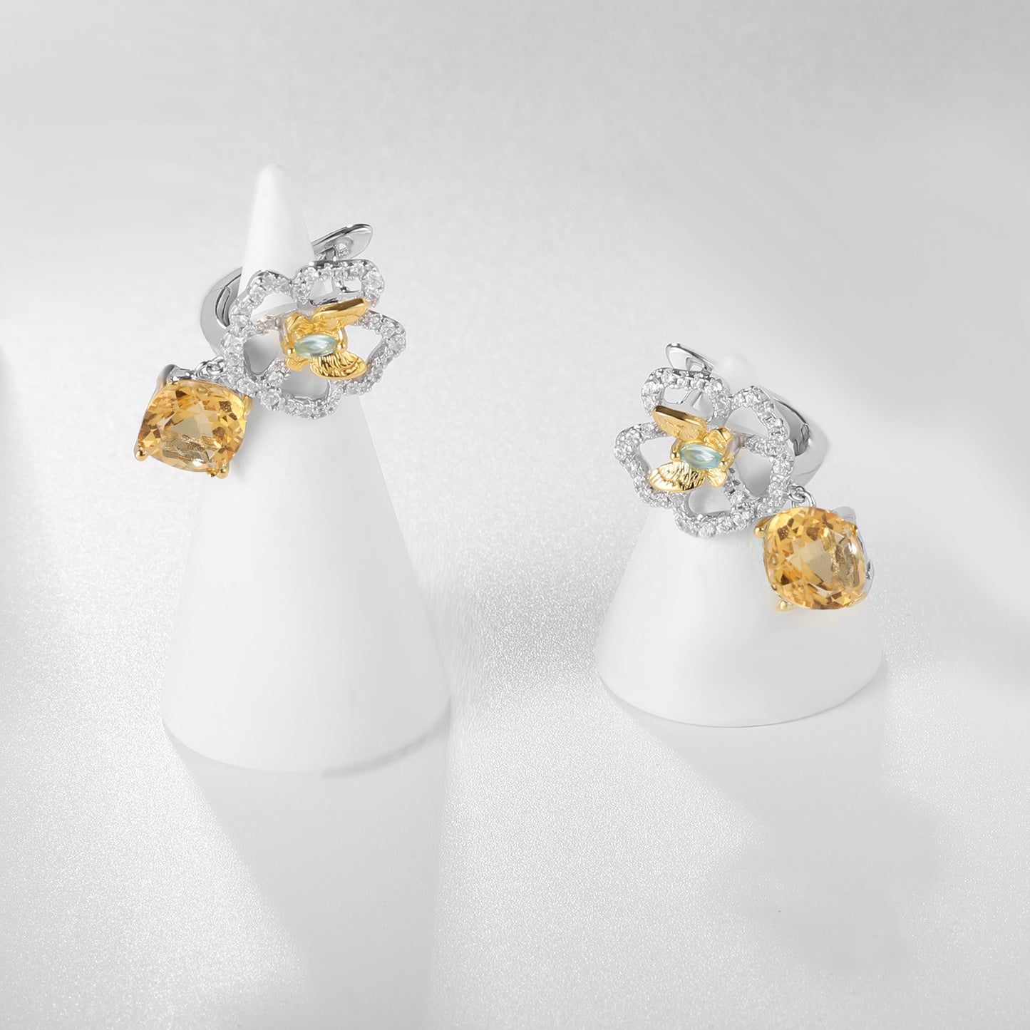Designer Natural Topaz Earrings Natural Style Butterfly Flower Design s925Silver Gemstone Earrings