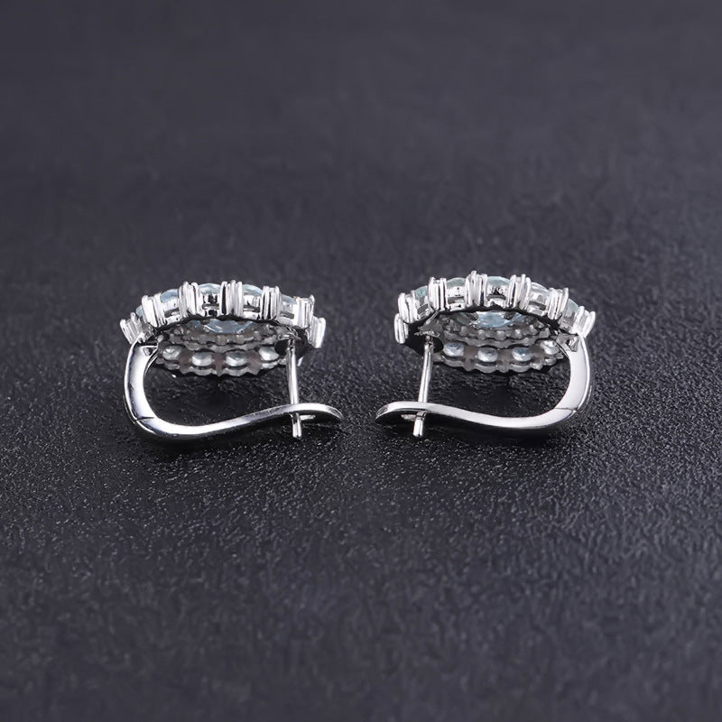 Luxurious Design Natural Sky Blue Topaz Earrings Gift s925Silver Natural Gemstone Earrings