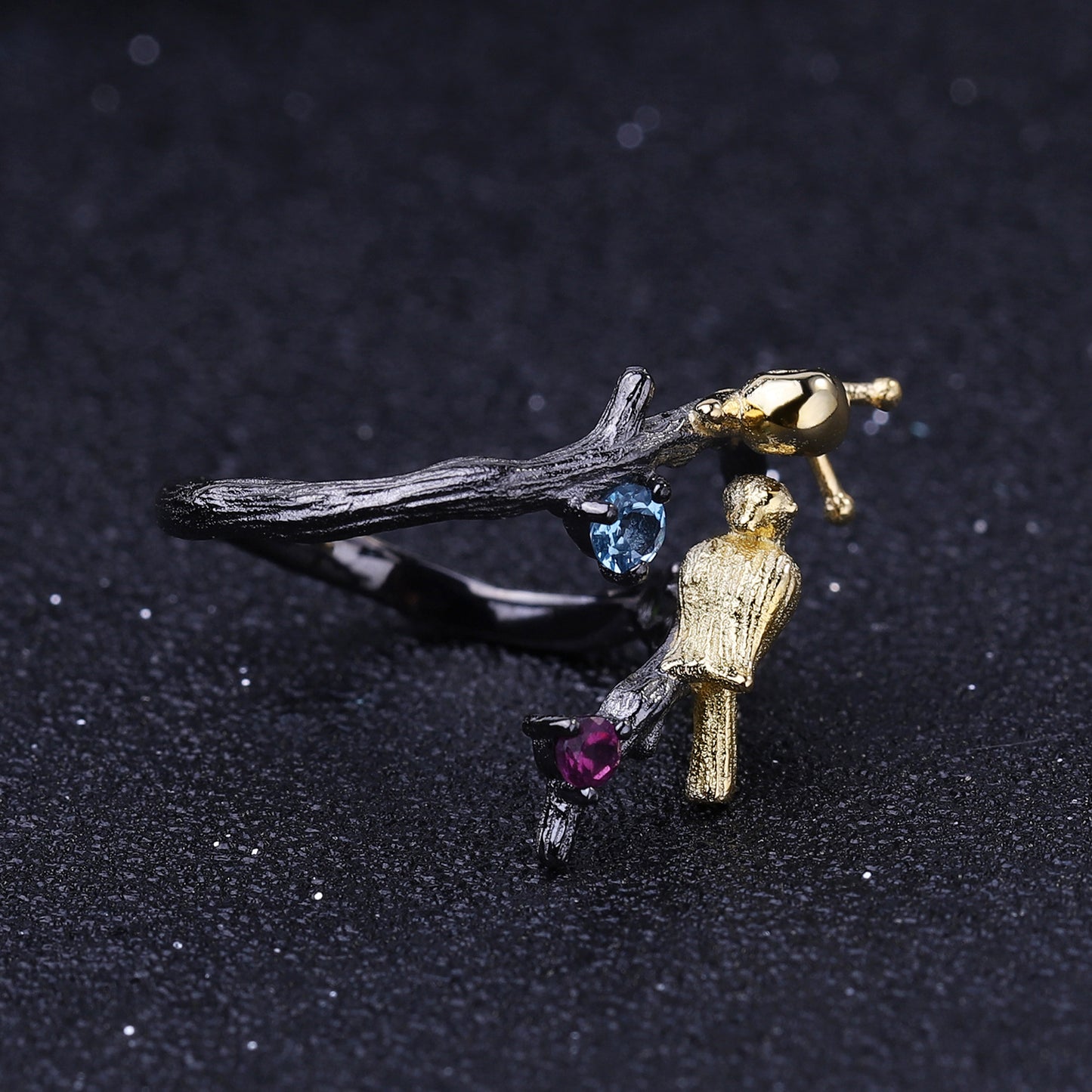 Secret Garden Designer Adjustable Ring Snail Warbler Design s925Sterling Silver Natural Gemstone Ring