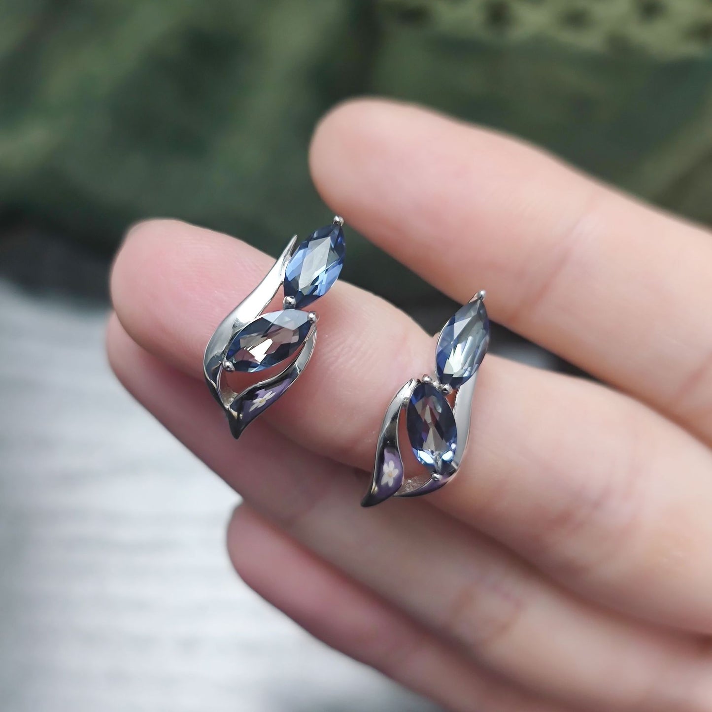 Leaf Arc-Shaped Natural Topaz Earrings s925Sterling Silver Inlaid Crystal Small Delicate Earrings for Women