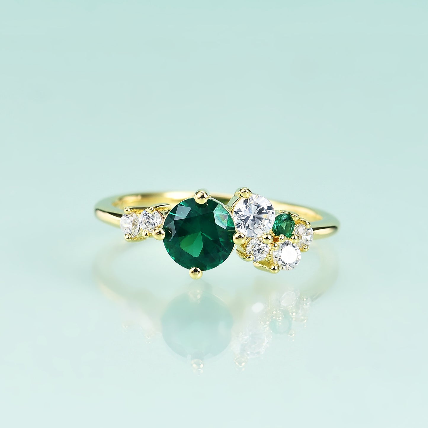 Jewelry S925Sterling Silver Inlaid Emerald Nano Gemstone Ring Fashionable and Luxurious Plated14k Gold ring
