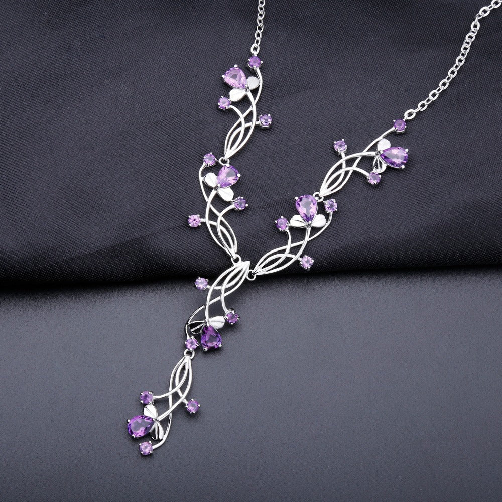 Natural Gemstone Luxury Necklace for Women Advanced Sense925Sterling Silver Inlaid Natural Amethyst Evening Party Elegant Necklace