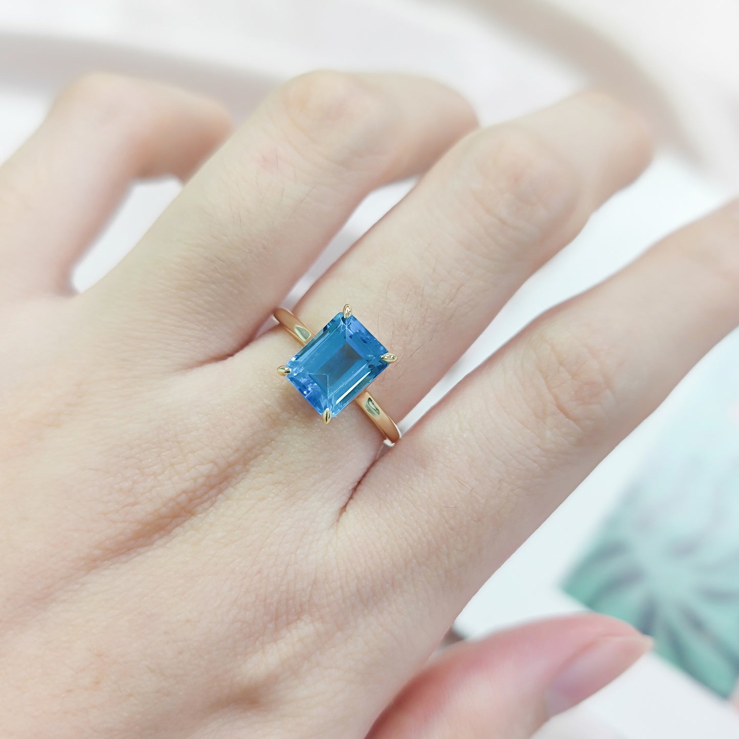 Candy-colored Fresh Ring s925Sterling Silver Inlaid with Natural Colorful Gemstone Topaz2.5carat ring square