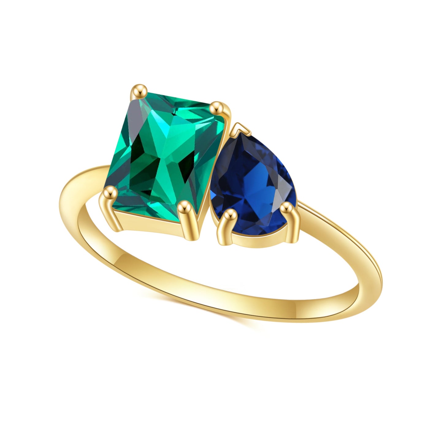 S925Sterling Silver Inlaid Emerald Nano Gemstone Ring Fashionable Light Luxury High-end Sense Elegant Plated14K Gold ring