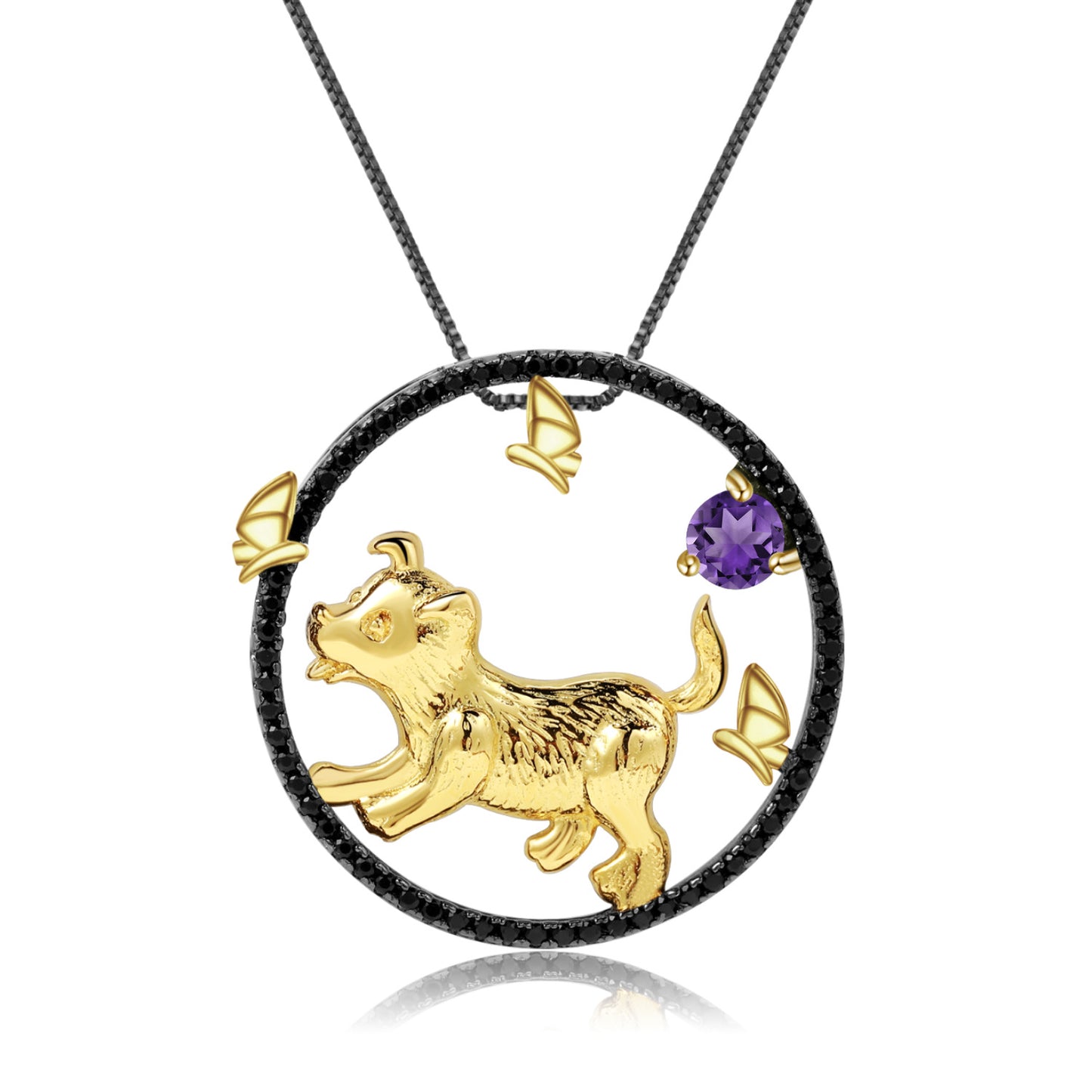 Designer Chinese Style Element Pendant Twelve Zodiac Series Dog 925Silver Natural Gemstone Necklace Pendant