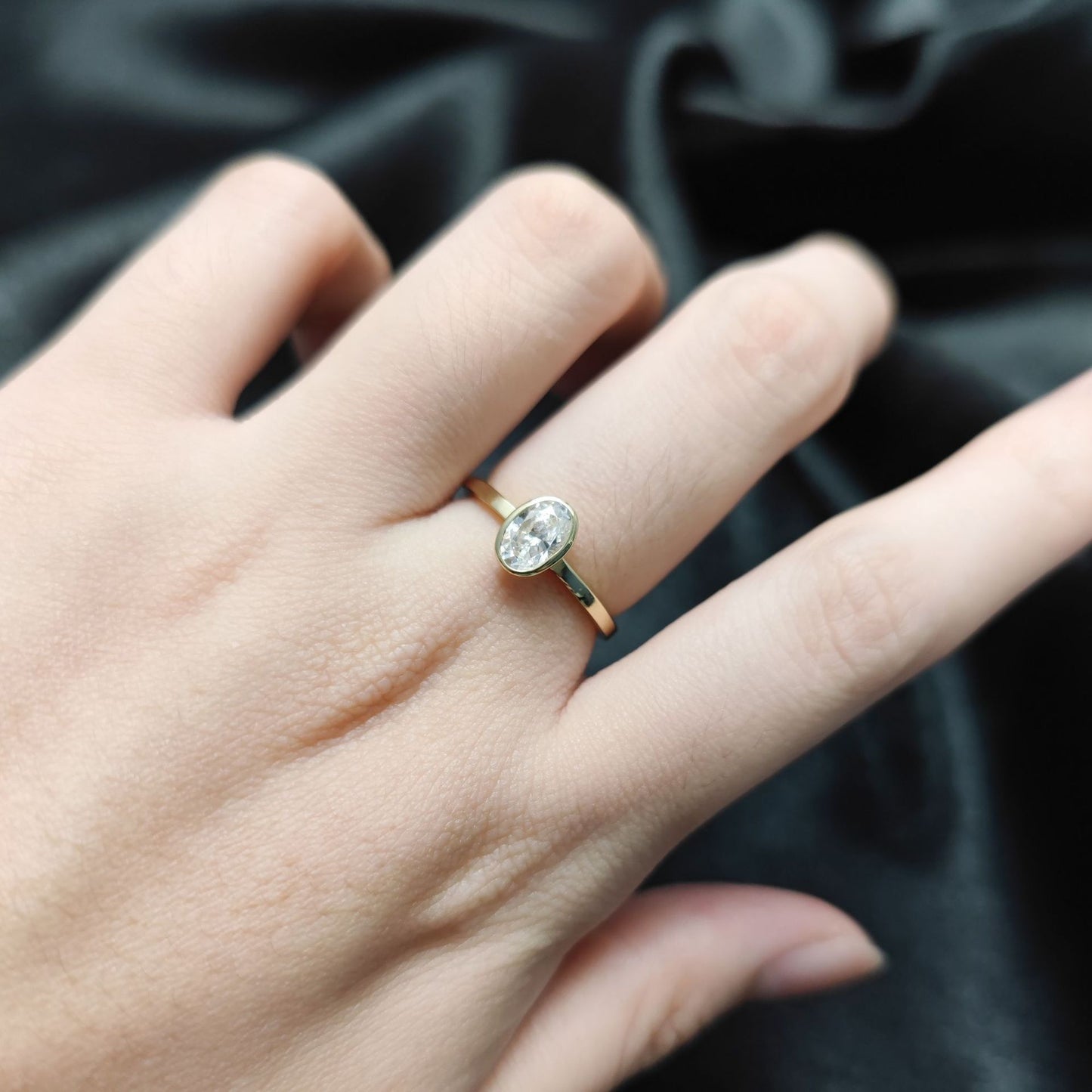 Simple18k Gold Cultivated Diamond Ring Setting0.8Carat Egg Shape9/10/14k Gold Genuine Diamond Platinum Setting