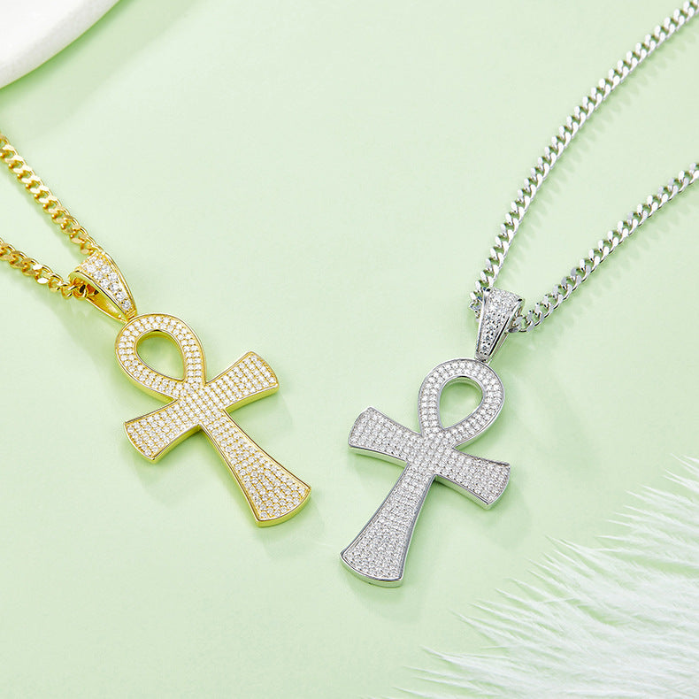 Cross Pendant s925Sterling Silver Inlaid Moissanite Necklace Unisex Hip Hop Diamond Clavicle Chain