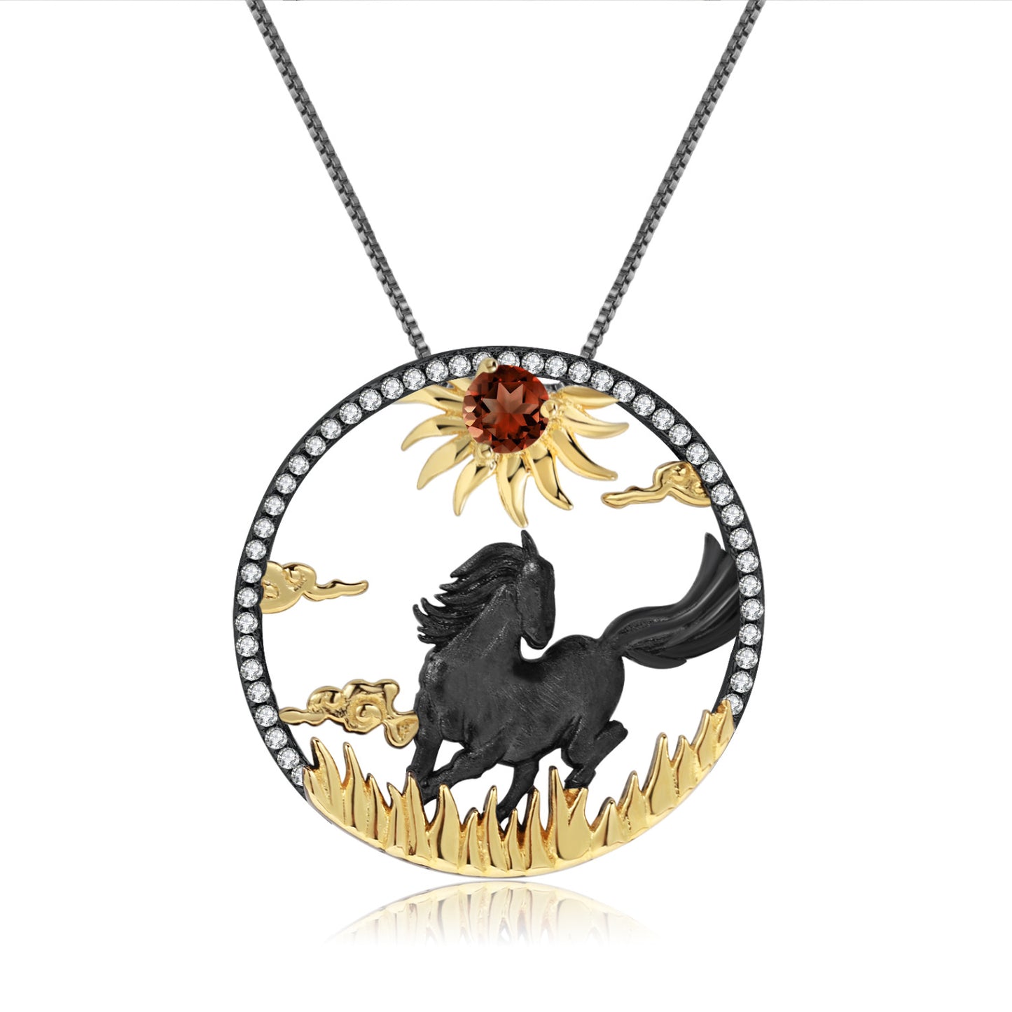 Designer Chinese Style Element Pendant Twelve Zodiac Series Horse 925Silver Natural Gemstone Necklace Pendant