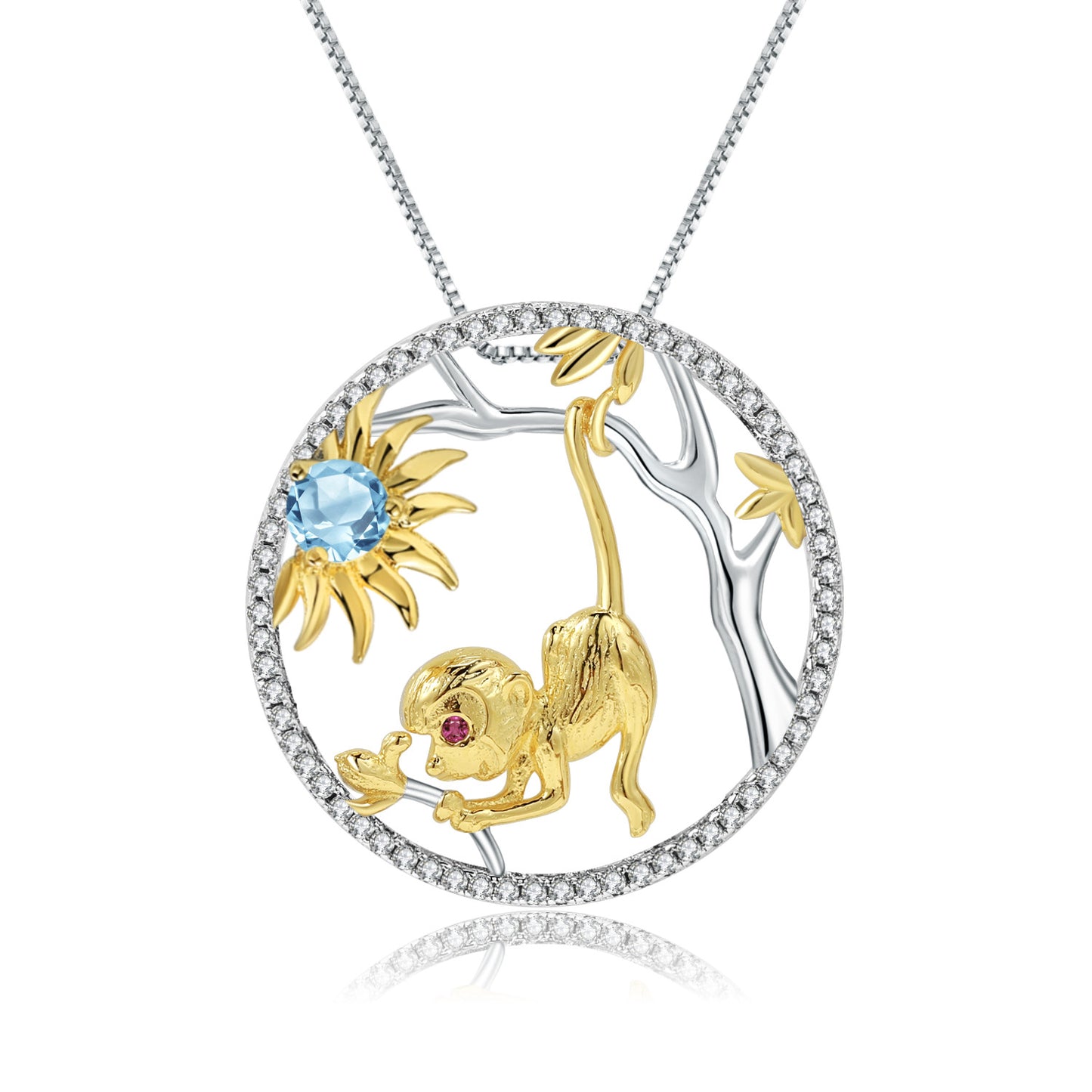 Designer Chinese Style Element Pendant Zodiac Series Monkey 925Silver Natural Gemstone Necklace Pendant