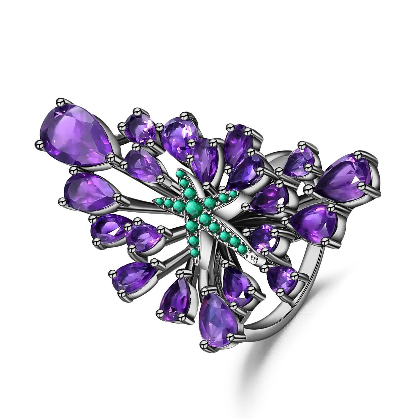 Designer Natural Amethyst Ring Starry Sky Brilliance High-end Jewelry925Silver Inlaid Gemstone Ring