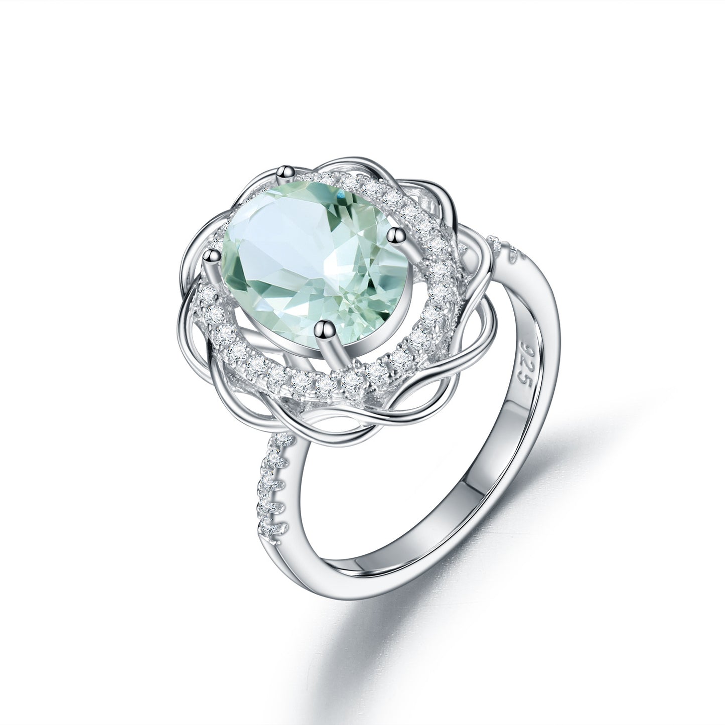 s925Sterling Silver Natural Green Amethyst Ring Design Sense Fashionable Elegant Luxurious Cluster Inlaid Natural Gemstone Ring