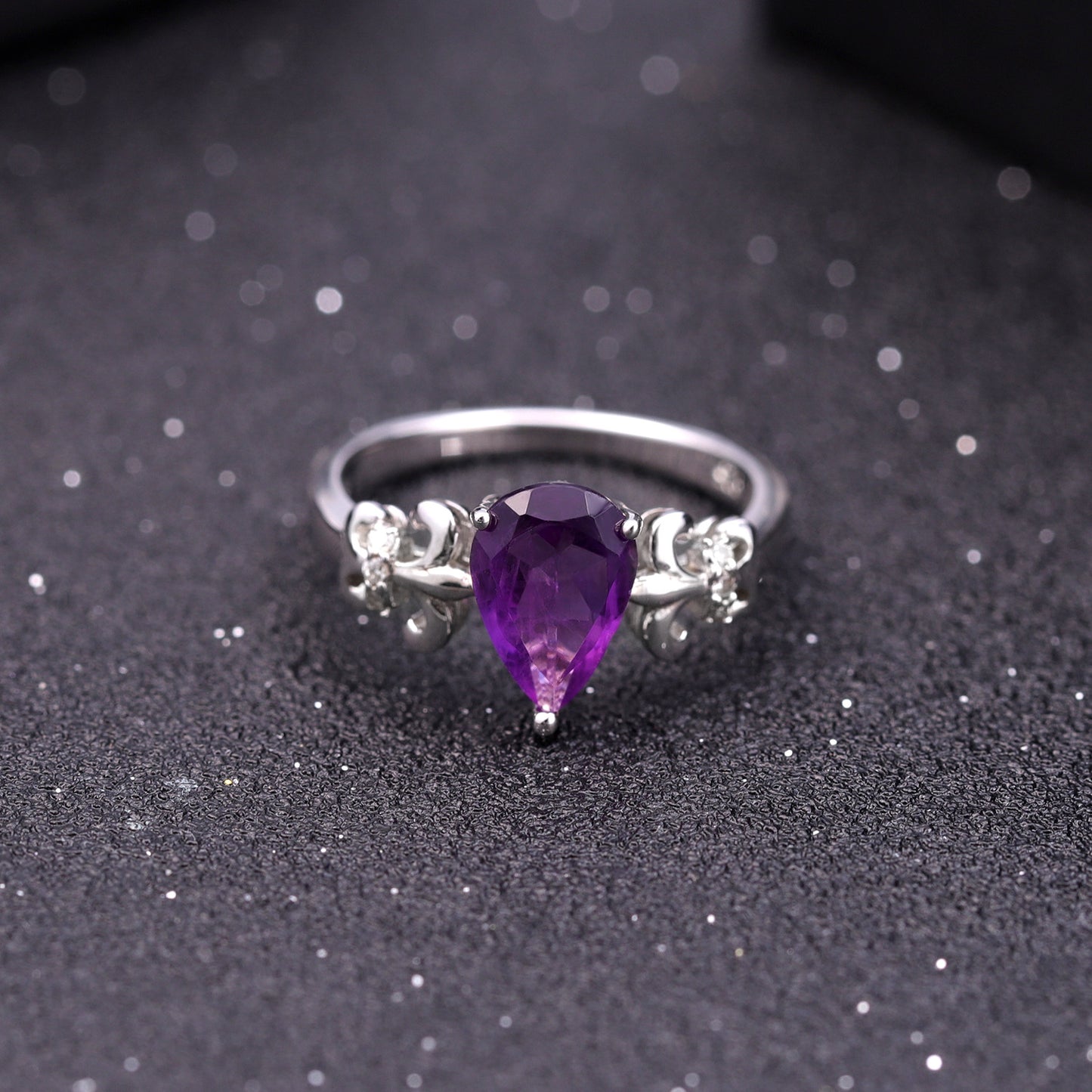 Jewelry Design Sense Natural Gemstone Ring Niche Retro925Silver Inlaid Amethyst Ring
