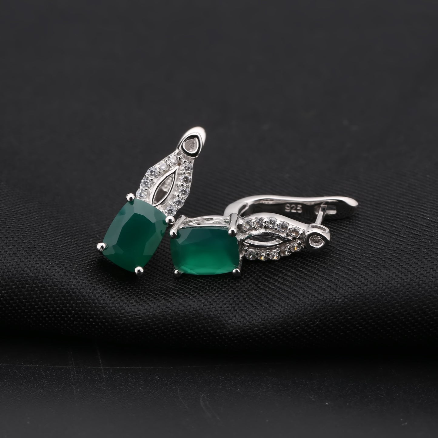 Natural Stone Green Agate Temperament Ear Studs Fashion s925Silver Plated Inlaid Gemstone Crystal Earrings Earrings