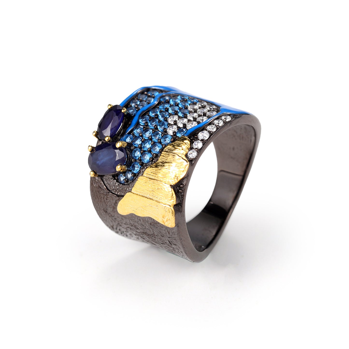Sapphire Natural Topaz Ring Niche Square Ring Original Design Sense925Sterling Silver Gemstone Bracelet for Men