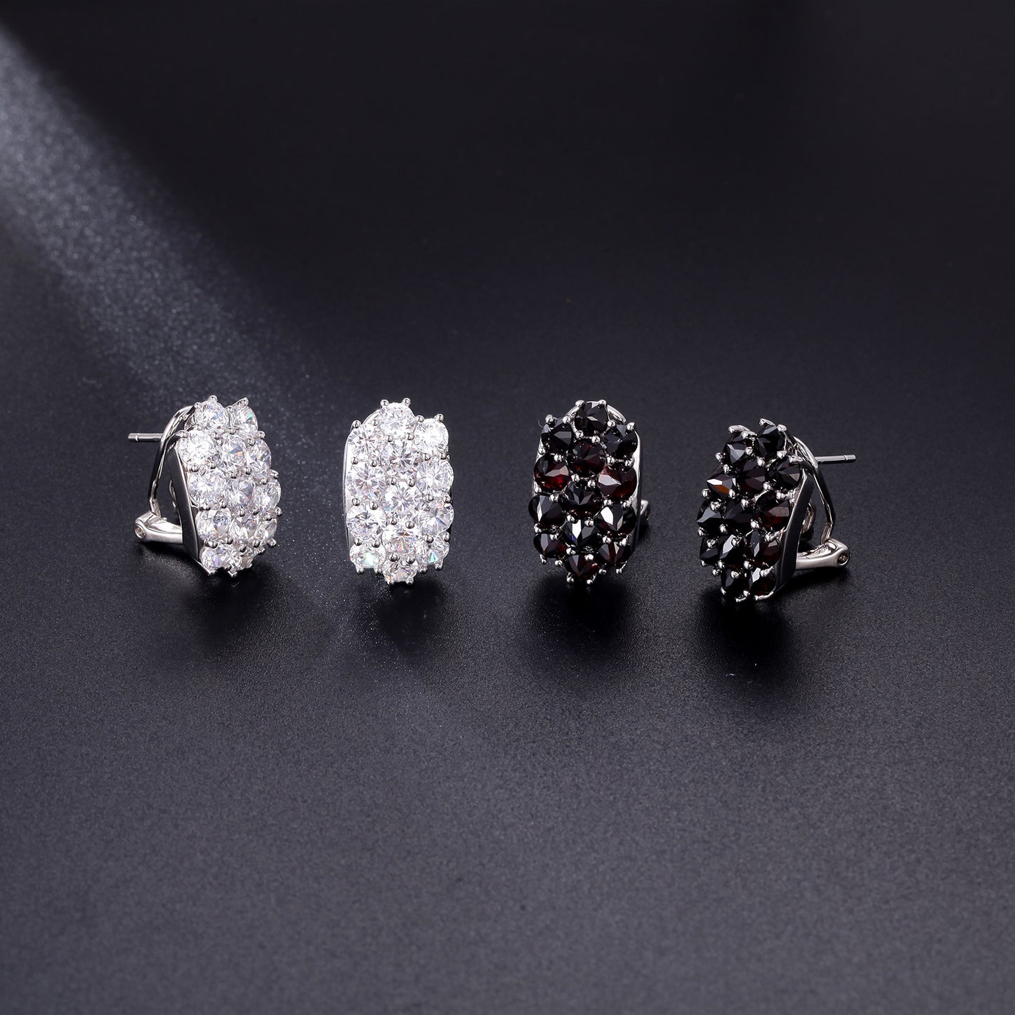 Unique Zircon Earrings with British Clasp, Multiple Gemstone Silver Ear Jewelry s925Sterling Silver Black Garnet Stud Earrings