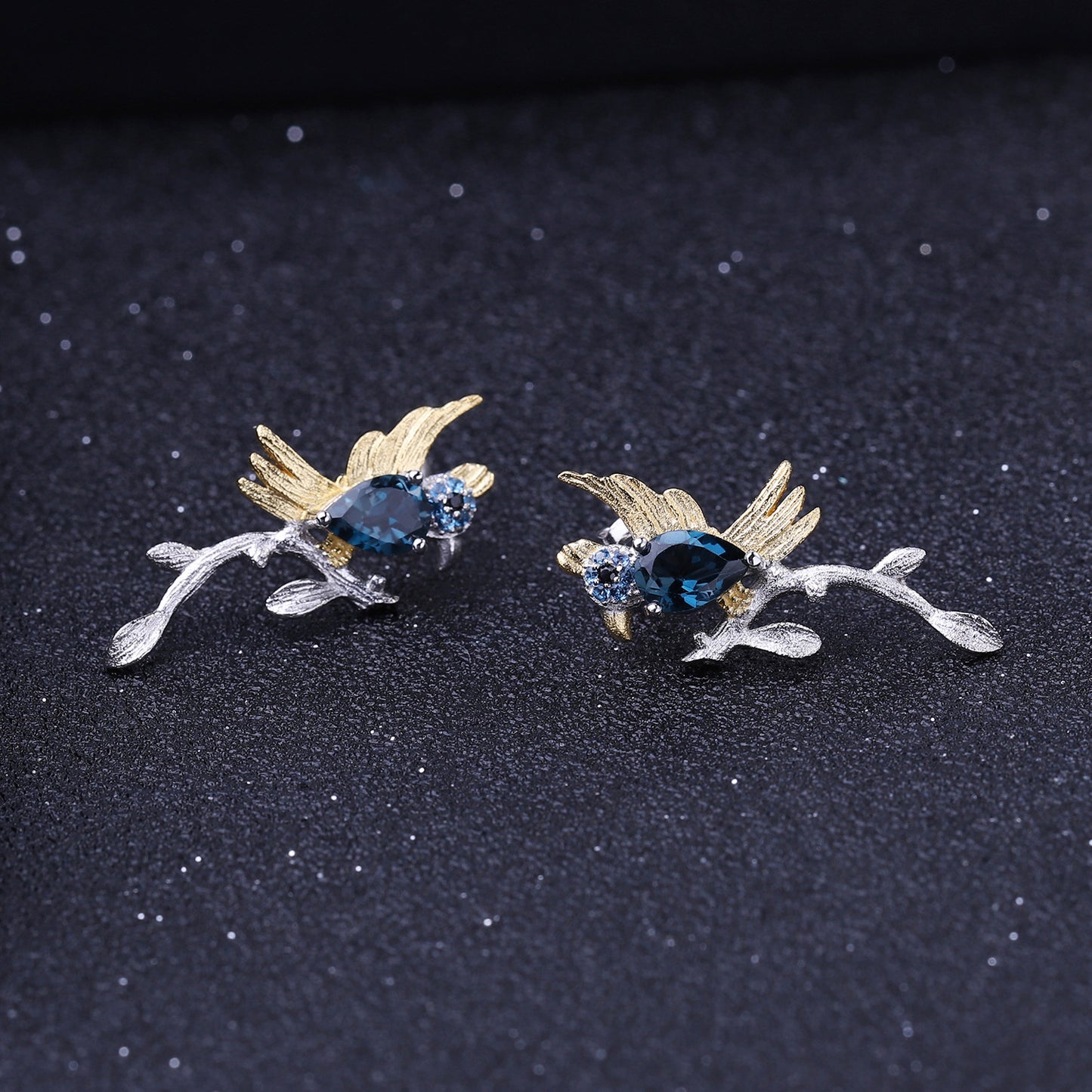 Italian Craft Earrings Natural Style Magpie s925Silver Natural London Blue Topaz Earrings Russia