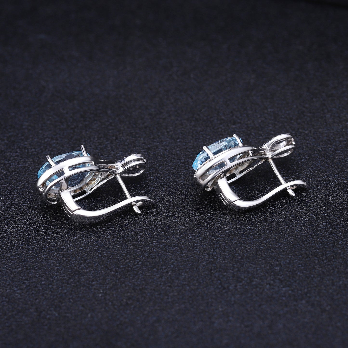 Fashion Natural Stone Ear Studs Earrings Vintage Personality s925Silver Earrings Sky Blue Topaz Gemstone Drop Earrings