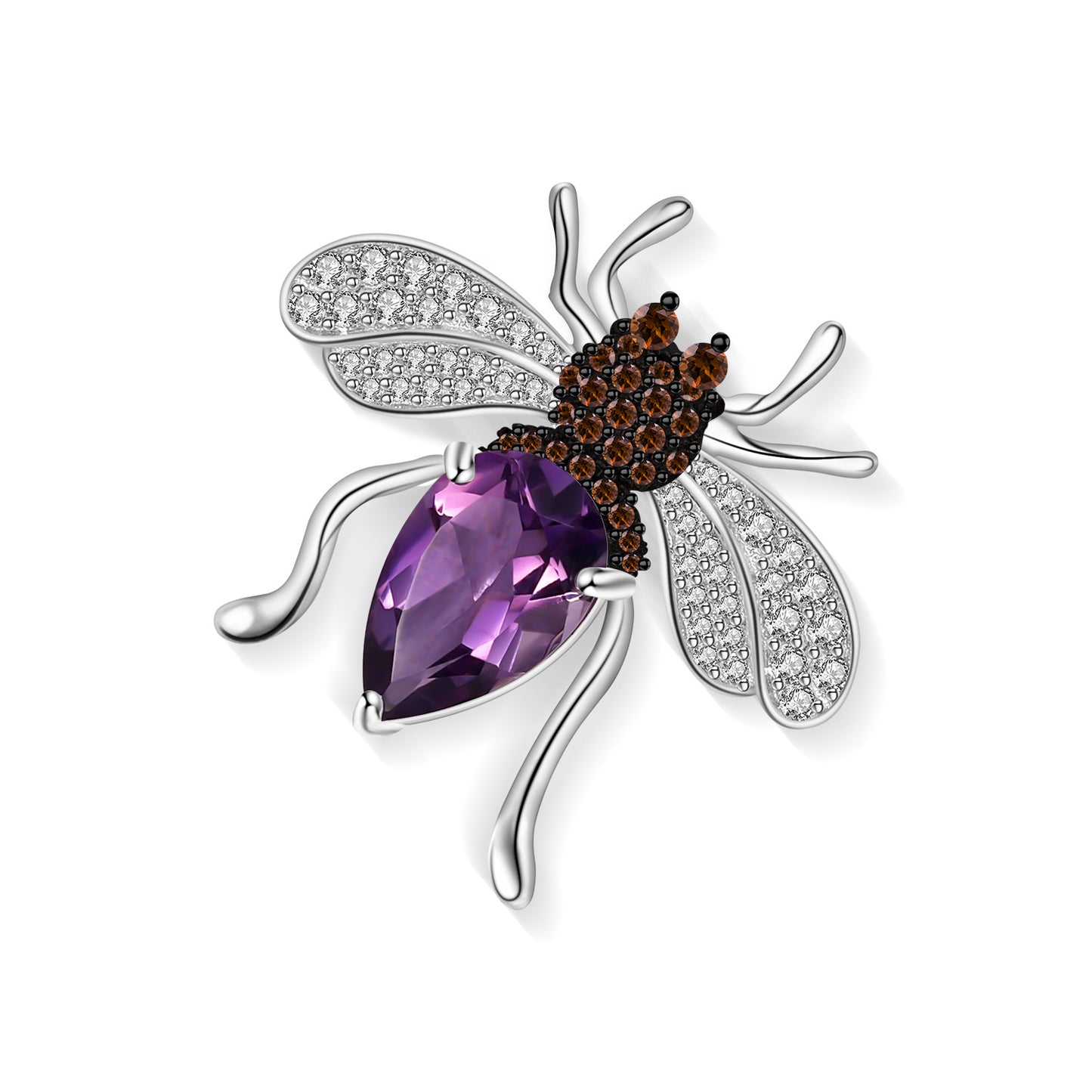Natural Amethyst Designer Brooch Spider Insect Design s925Sterling Silver Inlaid Natural Gemstone Brooch