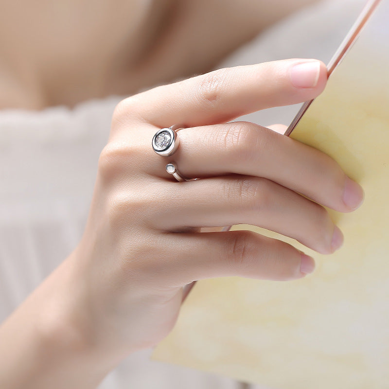 Fashionable Simple Moissanite Open Ring s925Sterling Silver Plated18k Gold Inlay1Carat Moissanite Ring