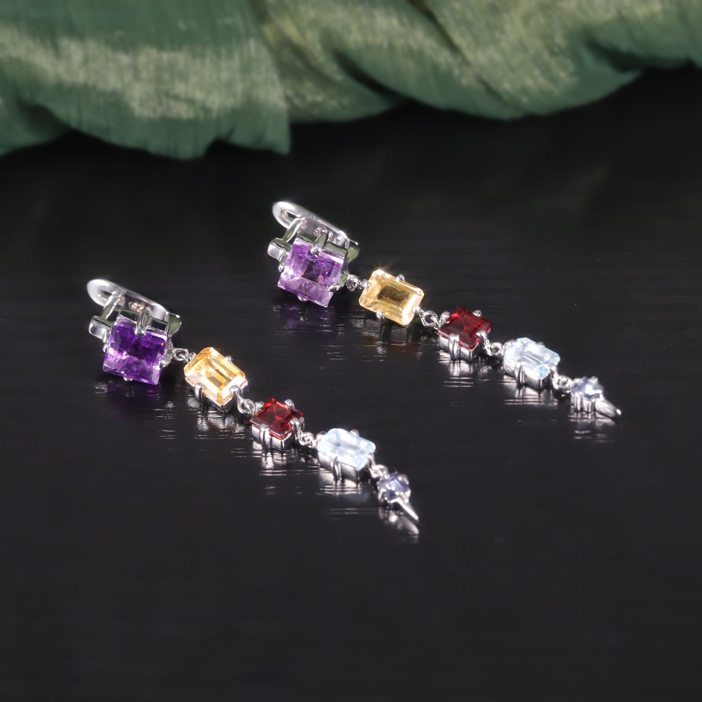Unique Mid-Length Style s925Sterling Silver Inlaid Natural Topaz Crystal Earrings Colorful Gemstone Earrings New Style for Women