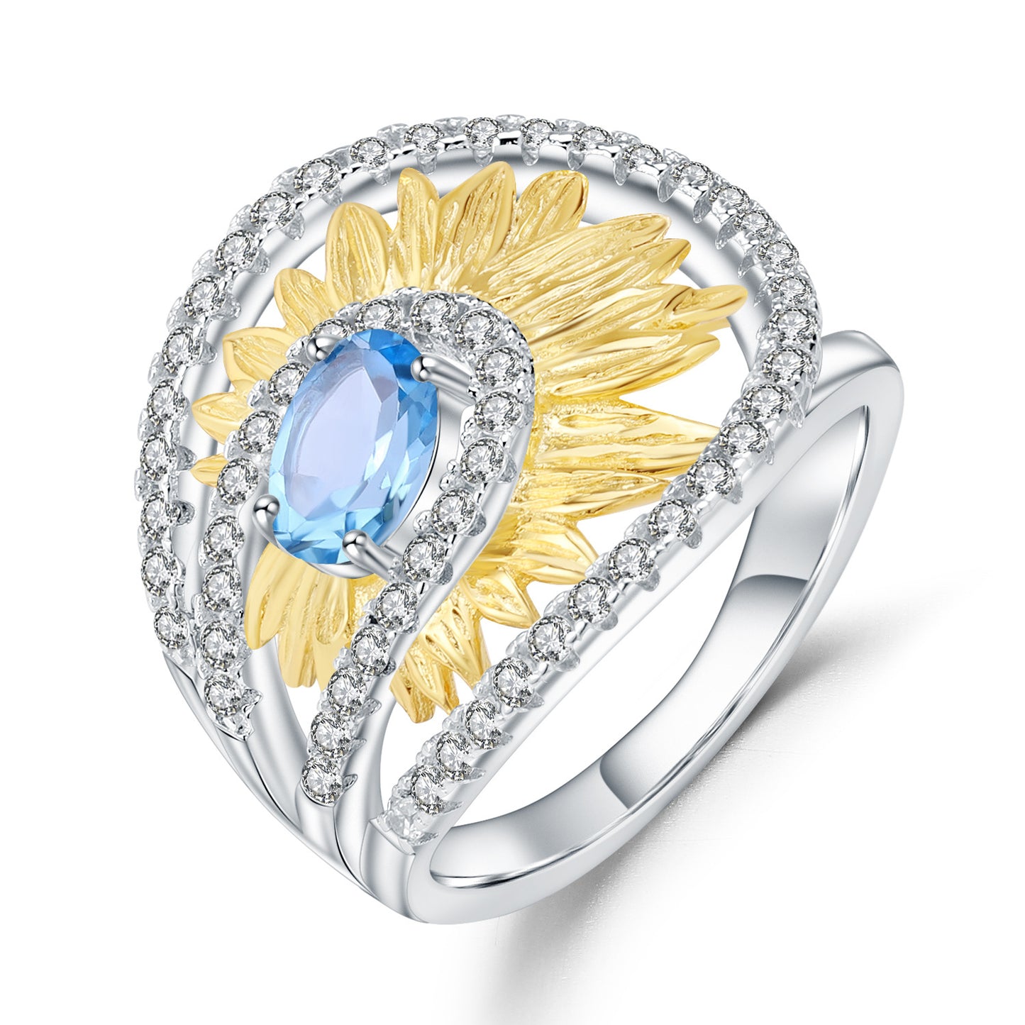 Designer Model Retro Style Natural Colored Gems Ring Italian Craft Flower Natural Style925Silver Gemstone Ring