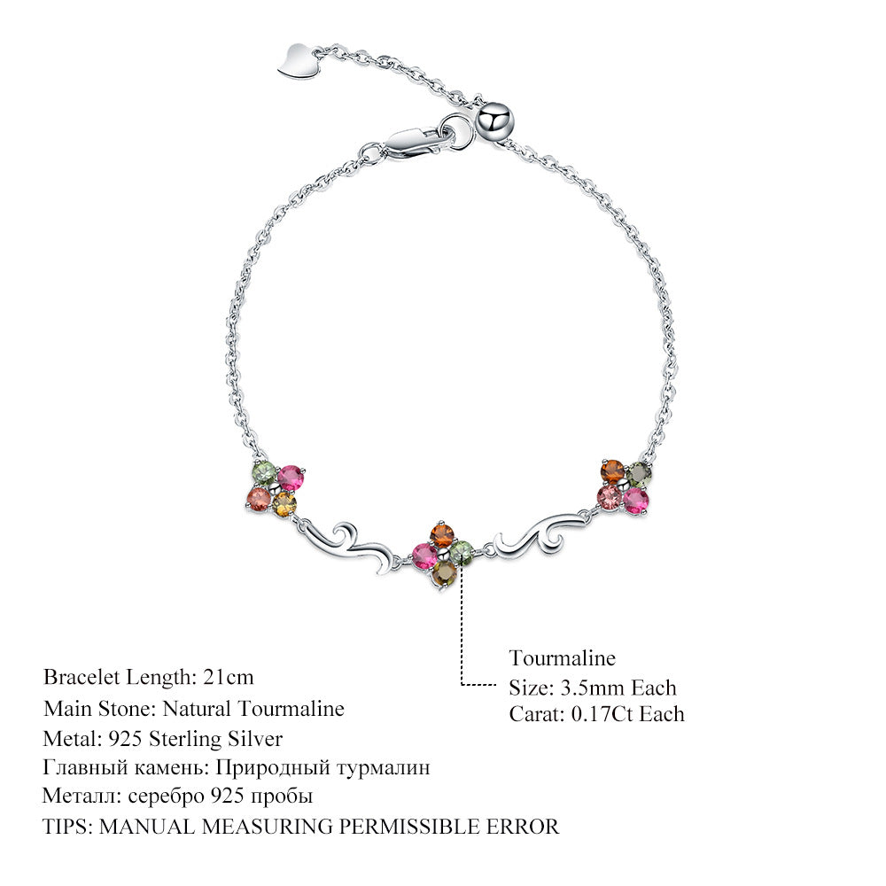 New Design Natural Tourmaline Bracelet for Women Creative Princess Temperament s925Silver Inlaid Natural Gemstone Bracelet