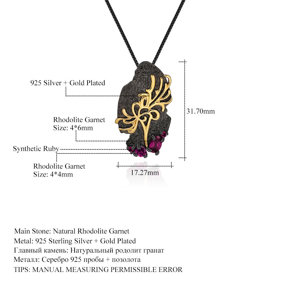 Designer High-End Natural Rose Pomegranate Pendant Georgia Design s925Silver Color Gemstone Necklace Pendant