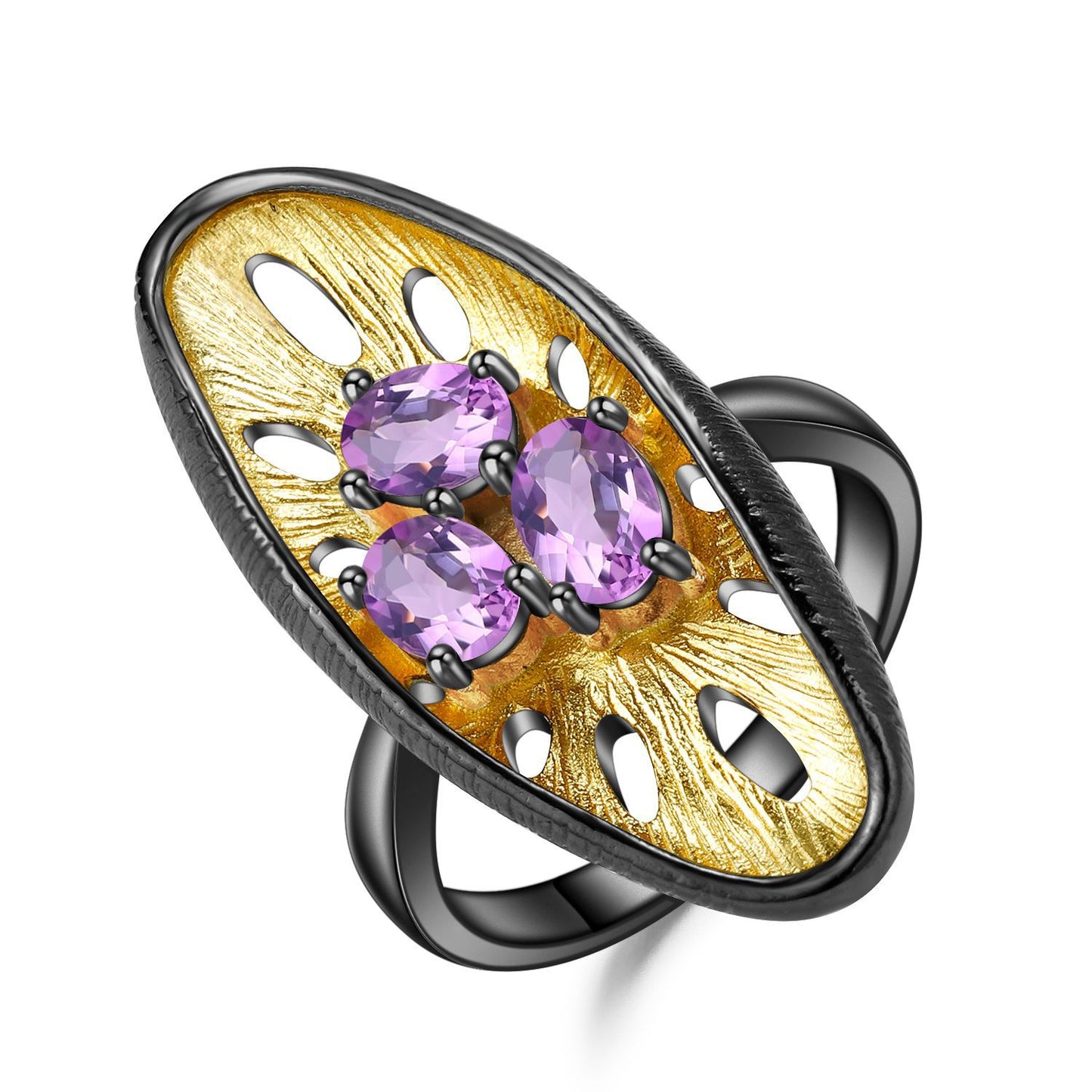Italian Craft Designer Gemstone Ring Natural, Unique, and High-end Feel925Silver Natural Amethyst Ring