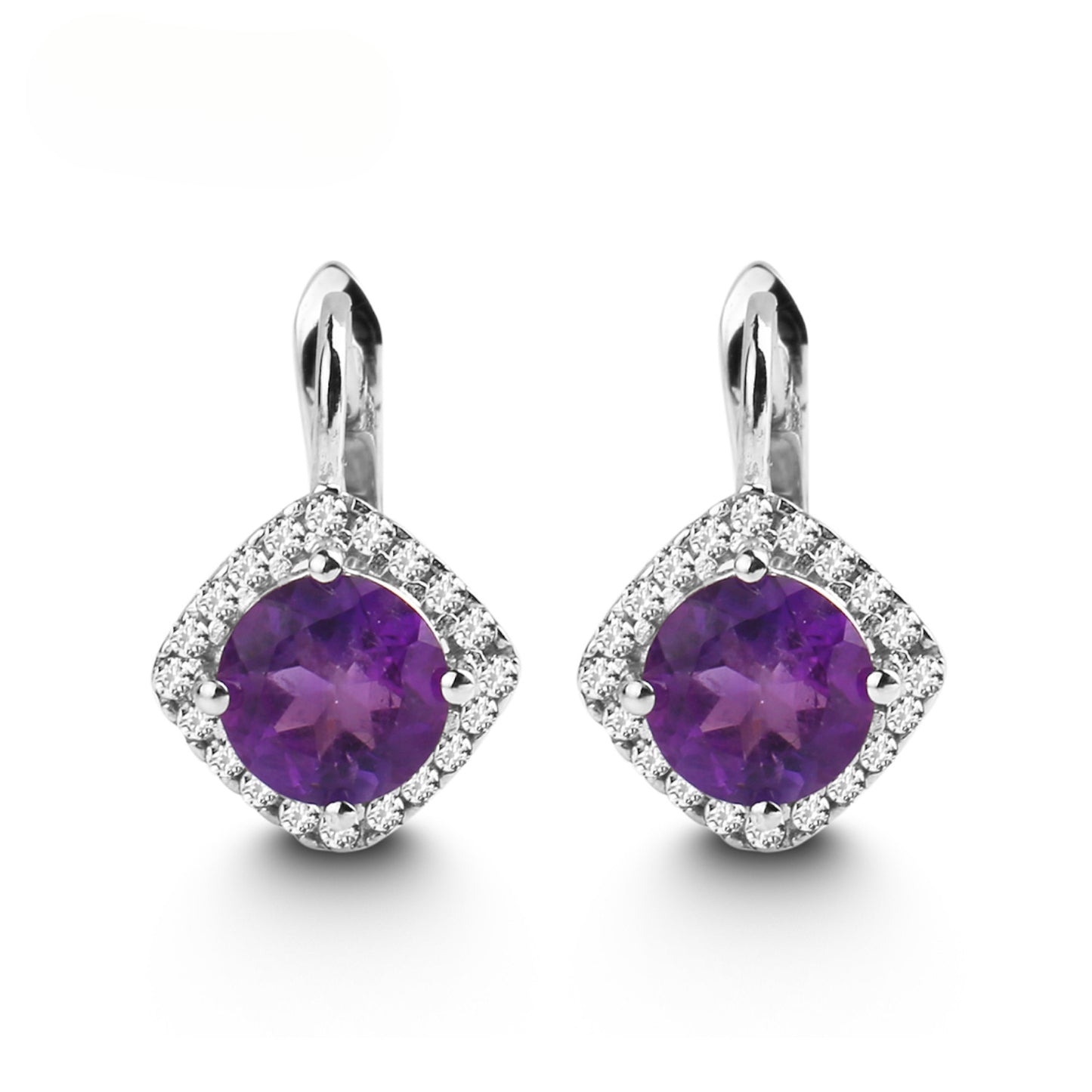 Luxury Natural Gemstone Amethyst Stud Earrings Personality s925Silver Natural Gemstone Earrings