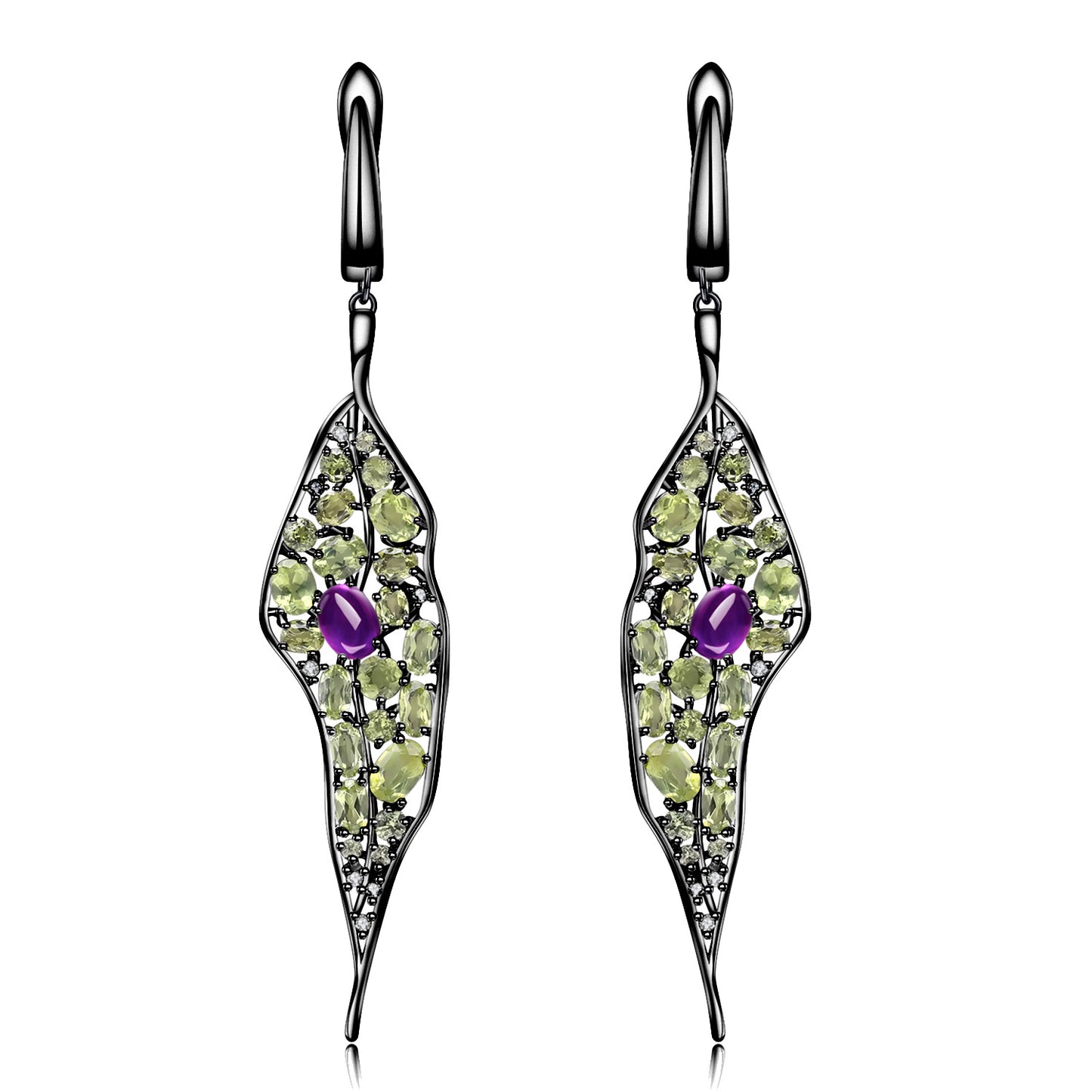 Secret Garden Designer Earrings Natural Wind Leaf Design s925Silver Natural Gemstone Earrings
